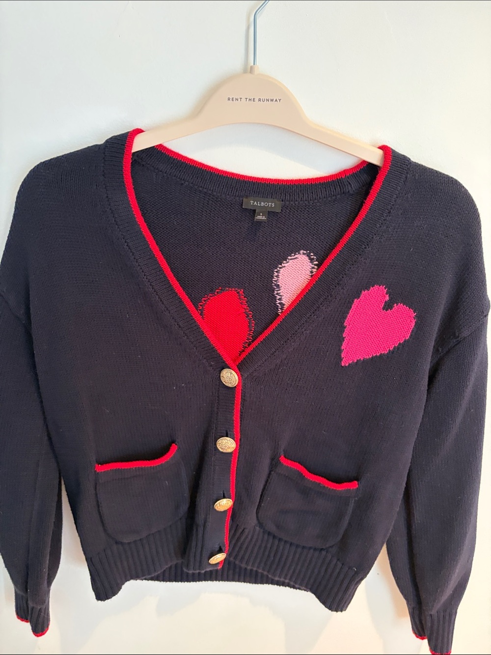 Talbots Navy Cardigan with Pink & Red Heart Details